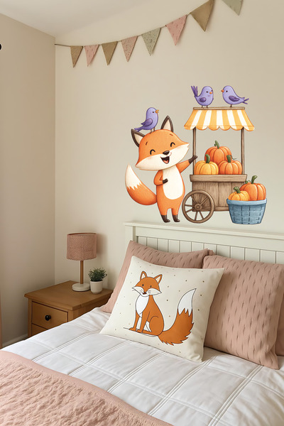 Aysha Tasarım ملصق حائط على شكل سوق اليقطين والثعالب والطيور - ديكور حائط بتص...