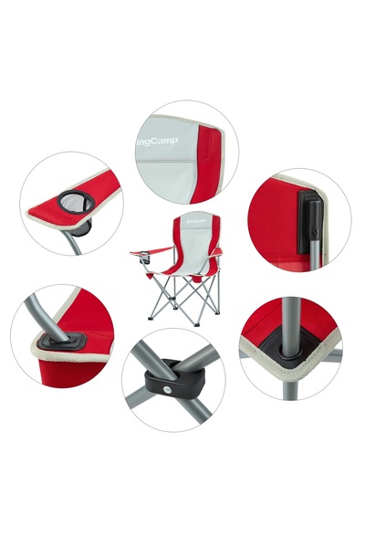 Other KingCamp Folding Camping Chair with Armrests - Red and Gray