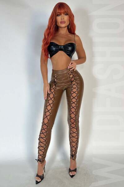 WildFashion Sexy elastic vinyl pants with drawstring in front X781-8