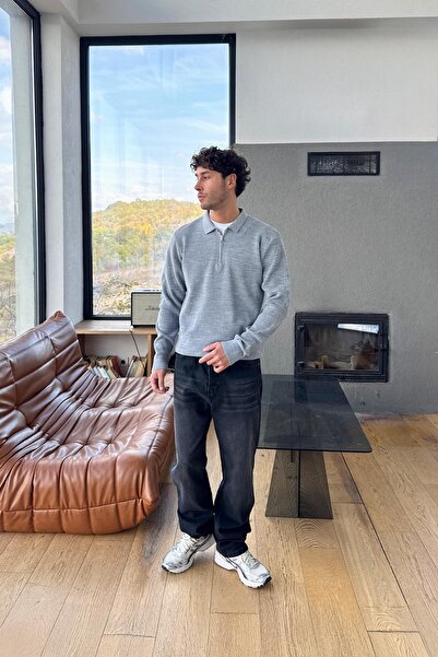 Flaw Wear Polo Neck Woven Knit Sweater