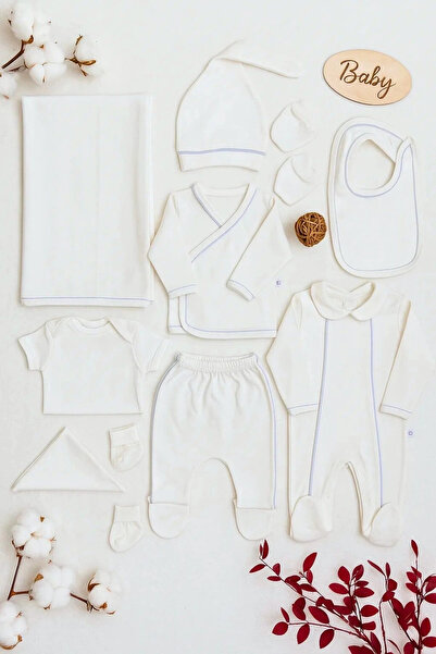 SümY Striped Patterned 10 Piece Boxed Baby Boy Hospital Discharge Set