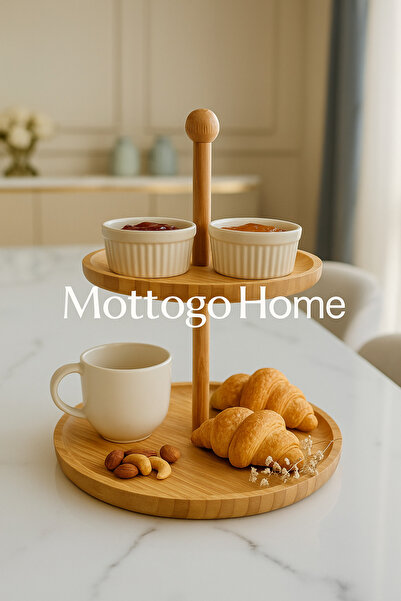 Mottogo 2 Katlı Bambu Sunum Standı – Kahvaltı ve Tatlı Servislik