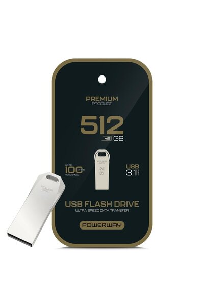 Powermaster Powerway Premium 512 Gb 100Mb/S Ultra Fast USB 3.1 Metal Silver Flash Memory