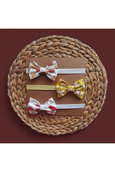 Panowill Design Kız Bebek Meyve ve Çiçek Desenli Kumaş Fiyonk Saç Bandı - Set...
