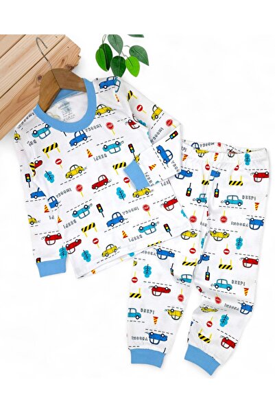 VOY KİDS Baby Boy Cars Printed Seasonal 100% Cotton Crew Neck Nightgown Pajama Set 2-6 Years