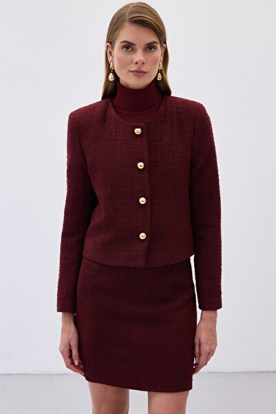 Sateen Короткий твітовий піджак - бордовий