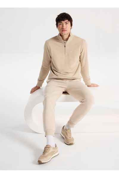 Mustang Fermuarlı Yaka Bej Erkek Sweatshırt M5WM-SWT1710