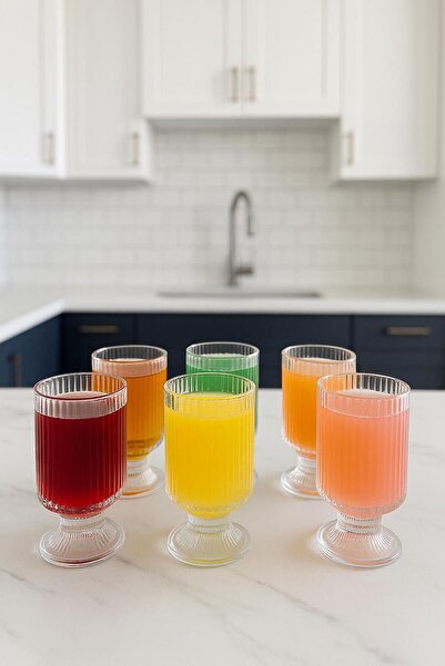 isra kristal 6’lı Ayaklı Su Bardağı Seti - Lüks Kristal Görünüm Su Bardağı Seti