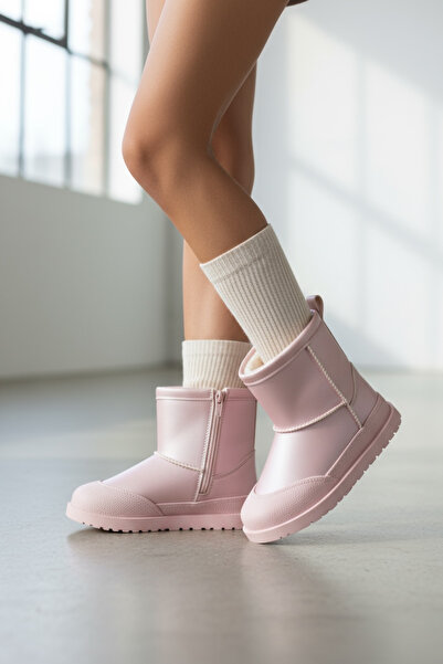 JOJO KIDS Kız Çocuk İçi Komple Kürklü , Fermuarlı Deri Bot , Kaymaz Taban , Su Geçirmez Bot