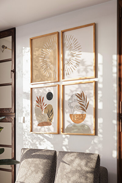 Basquiart Decor artistic, set de 4 postere cu rame din lemn, set de pictură nr:7