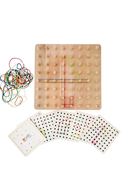 Pooki playroom Geoboard - Montessori Eğitici Kartlı Lastikli Şekiller Geometri Oyunu