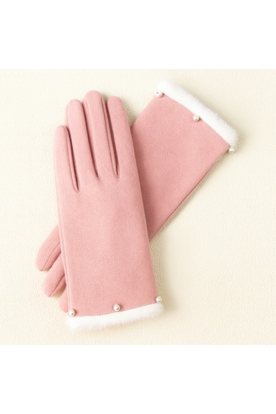 PriStyle Mănuși elegante pentru femei cu perle decorative și margine pufoasă,...