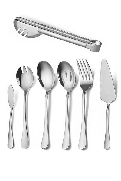 Chavin 7 Parça Çelik Sunum Servis Kaşığı Kaşık Çatal Bıçak Spatula Seti mt154by