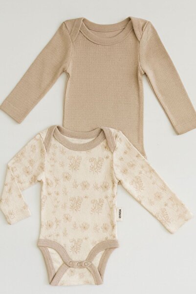 Luna Kids Store بدلة قطنية للفتيات الصغيرات بأكمام طويلة ونقشة زهور وتصميم سادة