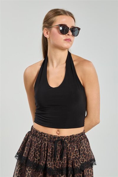 BARRELS AND OIL Women's Halter Neck Blouse - Black