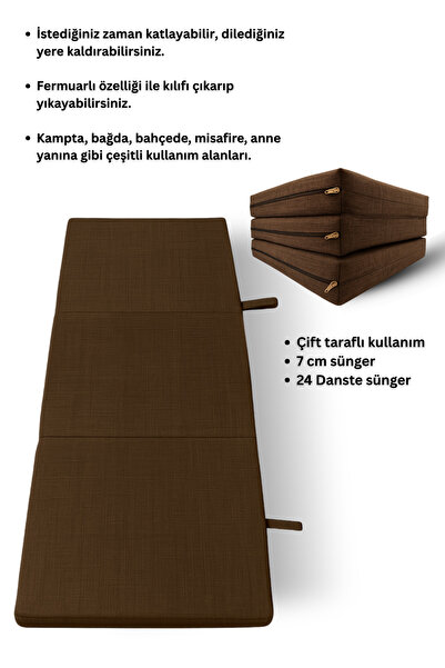 zishtekstil Kahverengi Katlanır Sünger Misafir Yer Yatağı ve Balkon Minderi 7cm