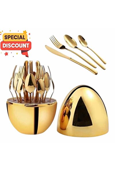 GIA'S WORLD Luxury Cutlery Set 24 Pieces Golden Stainless Steel Elegant - Ideal for New Home Gifts