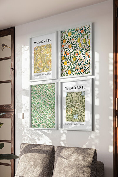 Basquiart Set de 4 postere cu ramă albă Morris, set de picturi nr:42