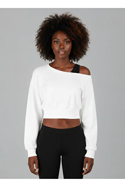 Afri Modern basic cu bretele, alb, cu umăr dezactivat, Swea tricou |   Mânecă Reglan croială