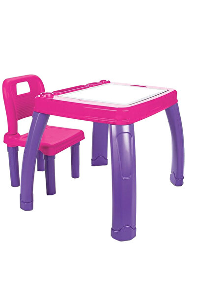 PİLSAN Children's study table and chair set, pink, rounded corners, comfortable backrest
