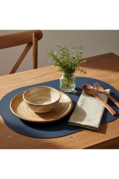 Grand Fine Art 2 Adet Deri Lacivert Amerikan Servis Supla Oval 33x44-Kolay Silinir Supla