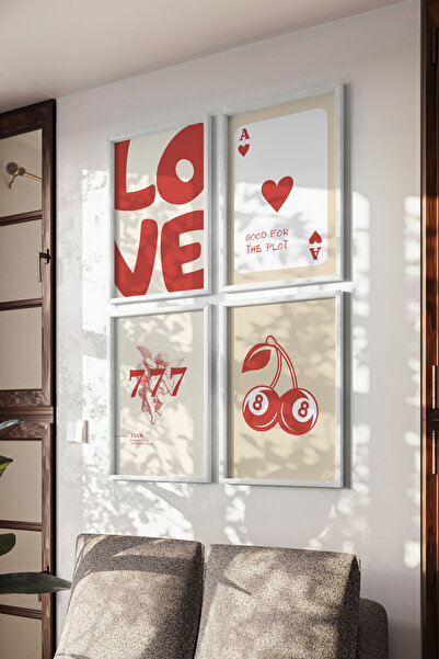 Basquiart Τύχη, Αγάπη, Τράπουλα, Σετ 4 αφισών με λευκό πλαίσιο, Σετ ζωγραφική...