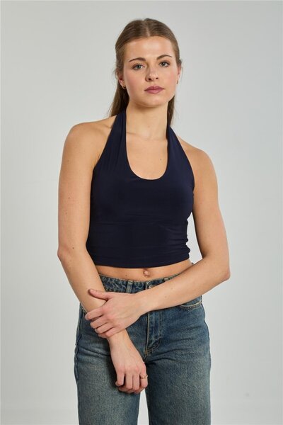 BARRELS AND OIL Women's Halter Neck Blouse - Navy Blue