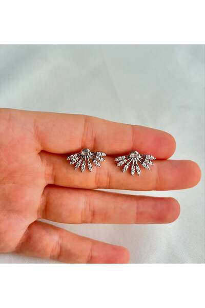 yeknova Çelik Gümüş Renginde Taş Detaylı Çam Dalı Model Kararmaz Kadın Küpe