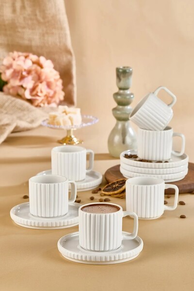 Kitchen Life Set cești de cafea pentru 6 persoane, cu dungi, design modern - ...