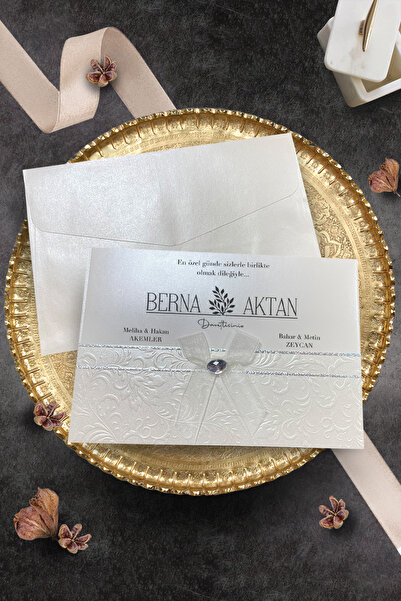 Cem Davetiye Düğün Nişan Nikah Kına Davetiyesi 2508 (100 ADET) Baskı Dahil