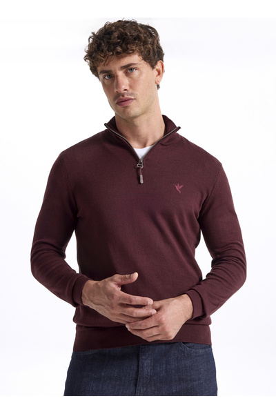 Fabrika Bato Yaka Basic Düz Bordo Melanj Erkek Kazak F5WM-KZK 2555