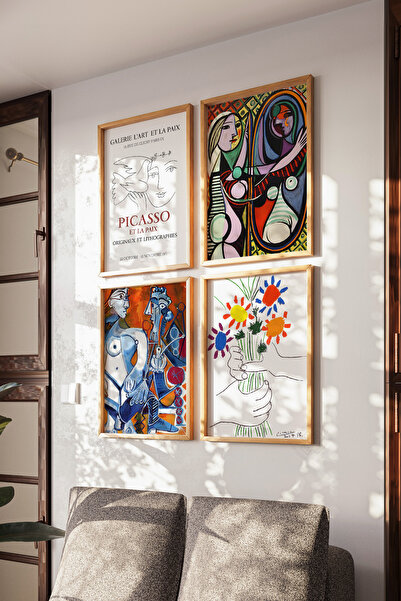 Basquiart Poster artistic Picasso cu 4 rame din lemn, set de pictură nr:36