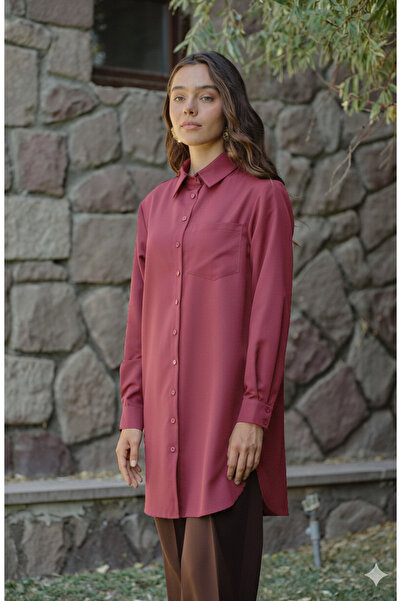 Fatma Atasoy Fit Dad Bordo Gömlek