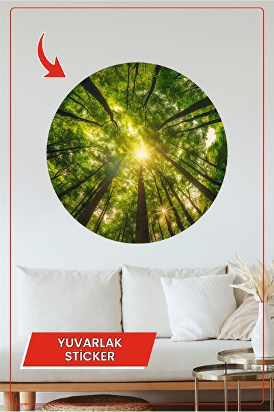 KOSS Dijital Autocolant rotund cu pădure verde iluminată de soare Ornament de...