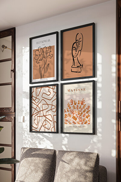 Basquiart Bohem Tarz 4'lü Siyah Çerçeveli Poster, Tablo Seti No:3