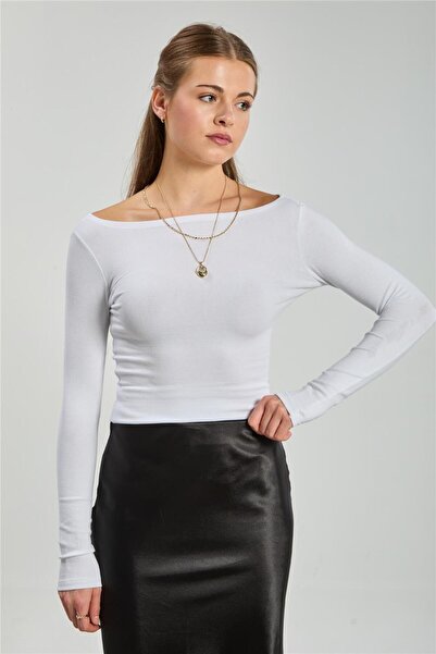 BARRELS AND OIL Women's Boat Neck Long Sleeve Bodysuit - White