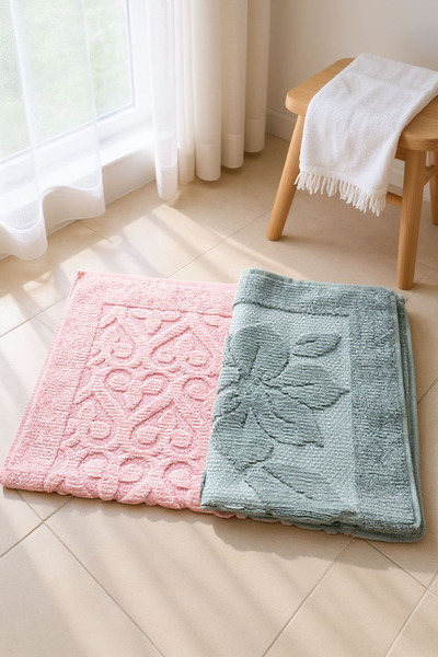 Ercahome tekstil %100 pamuklu 2 li set gri ve pembe renkte ayak havlusu