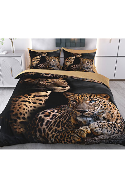 Evimemoda Leopard Double Pattern Digital Printed 3D 3D Double Size Duvet Cove...