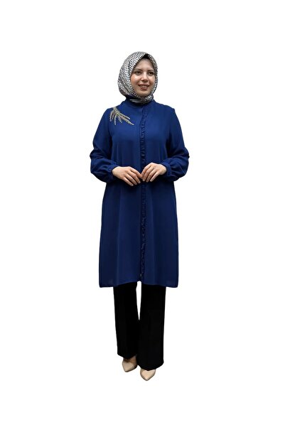 Alesya تونيك مزين بالحجارة مع كشكشة عند الأطراف A4738