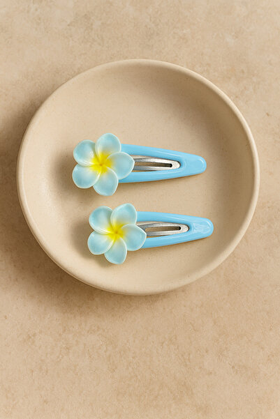 Ladies Mini Lotus Çiçekli ÇıtÇıtlı Toka Mavi