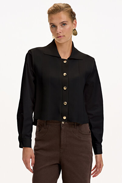 Exquise Long Sleeve Knit Garnished Poplin Regular Shirt