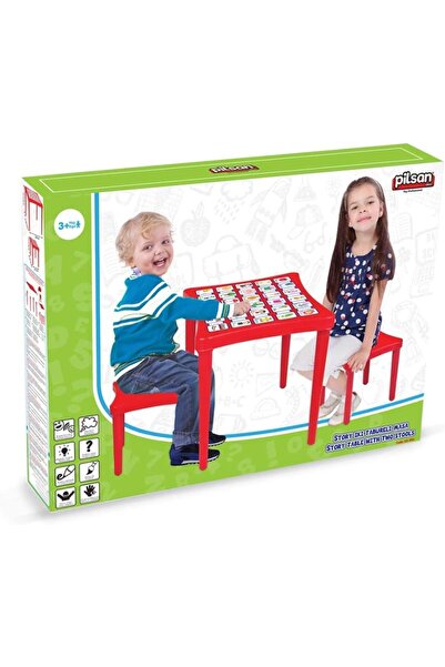 PİLSAN Set of 2 Story Pink writing/activity tables and chairs, made of durable plastic, table with linen