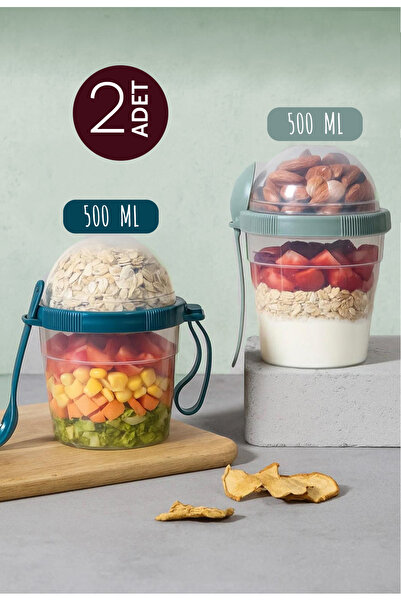 Sunplast 2 Adet Take N Go Kaşıklı Hazneli Meyveli Yoğurt Kabı Piknik Iş Okul Atıştırmalık Müsli Granola Süt