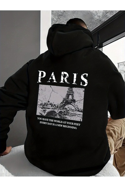 Flaubert ERKEK PAMUKLU CEPLI KAPÜŞONLU PARIS BASKILI OVERSIZE SWEATSHIRT