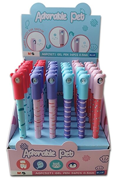 M&G Pix cu gel, Adorable pet, capac totem Emoji, albastru, 0.5mm, 36 buc/set,