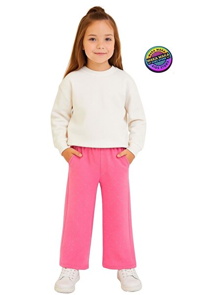 ww waka waka kids store Girl's Sweatpants with Gray Stripes, Pink Stones, and Navy Blue Print