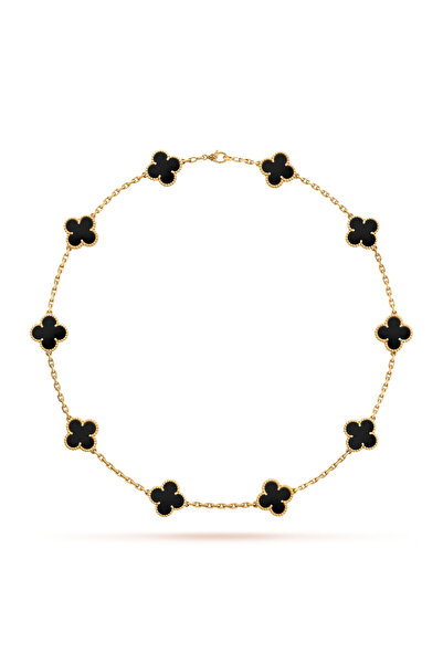 D&D Dora&Dora & Vintage Alhambra Kolye, 10 motif 925 Ayar Gümüş, Siyah Oniks