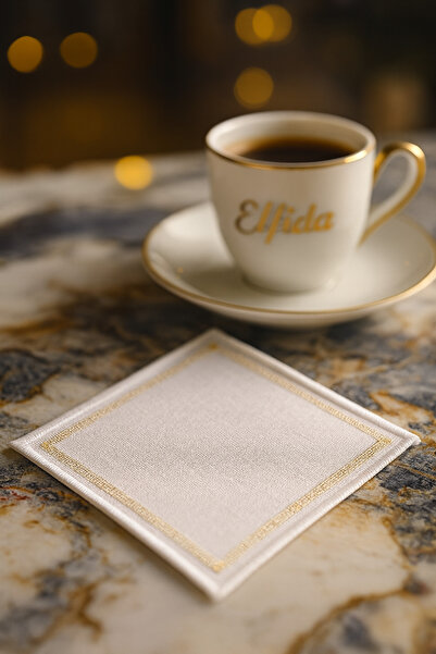 ELFİDA Luxury Embroidered Cocktail Coffee Serving Tray Napkin Mini Placemat Gold Glitter - Baroque 2 (2 Pcs)
