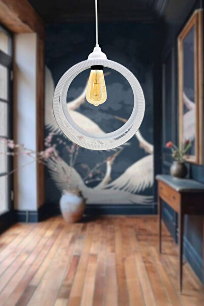 Decodelight Beyaz Endüstriyel Metal Hasır Tel Dairesel Model Hol mutfak Tekli...