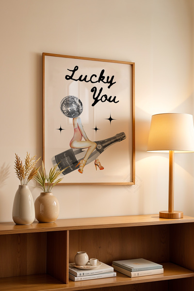 Basquiart Poster cu ramă din lemn din seria Lucky You, decor de perete pictat...